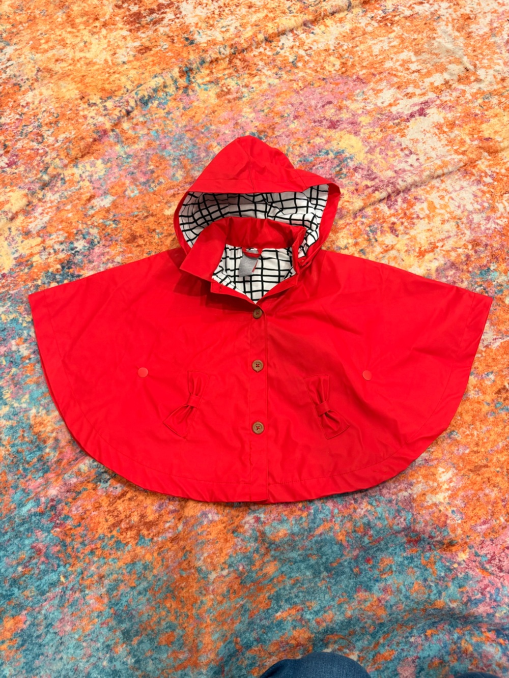 Tahari Girls Red Hooded Rain Cape Poncho Bow Detail Lined Raincoat Toddler